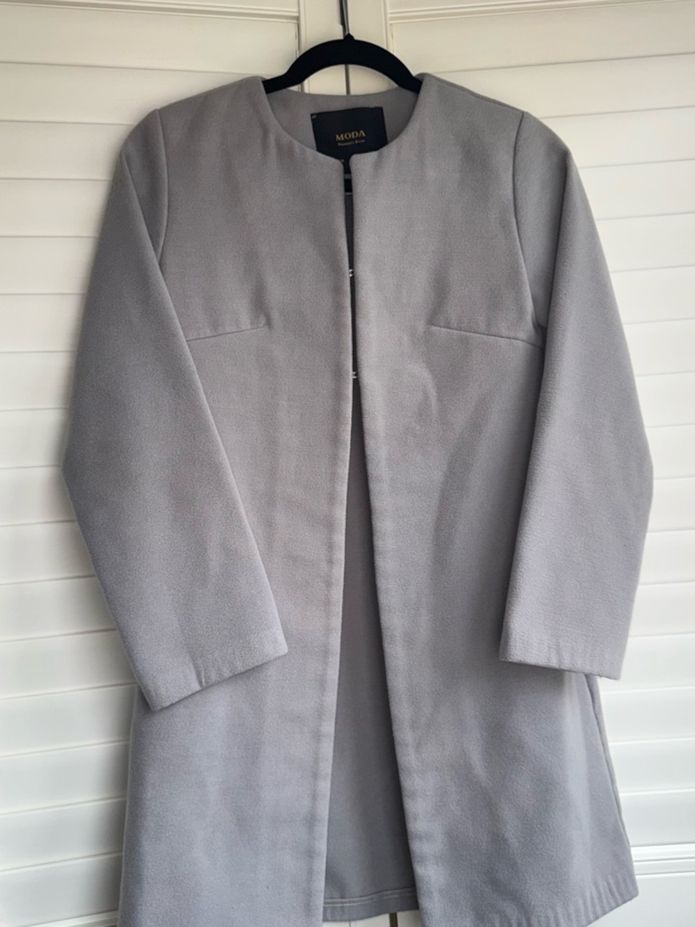 Moda Gray Collarless Open Front Coat